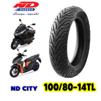 ยางนอกมอเตอร์ไซค์ หลังCLICK150i หน้าPCX150 ขนาด 100/80-14TLยี่ห้อ ND RUBBER ลาย ND City