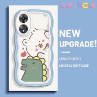 Jjlingji เคสสำหรับ OPPO A58 5G A58X 5G A78 5G เคสลายการ์ตูนหมีไดโนเสาร์ดีไซน์ใหม่ครีมเวฟบอร์เดอร์นุ่มเคสมือถือกันกระแทกแบบใสโปร่งใสลายกล้องถ่ายรูปเรียบง่ายอ่อนโยนฝาครอบป้องกัน