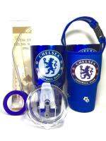 GF แก้วเยติ เก็บอุณหภูมิ ร้อน เย็น ลายทีมฟุตบอล Chelsea เชลซี สีน้ำเงิน ฟรี !! ถุงใส่แก้ว + หลอดแสตนเลส พร้อมแปรงล้าง + ยางรองแก้ว (คละสี)