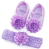 【hot】！ Infant Baby Shoes Newborn Flowers Headband Anti-Slip Soft Sole Toddler Kids Cotton Baptism