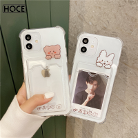 เคสโทรศัพท์แบบใสกระต่ายการ์ตูนหมีน่ารักของ HOCE สำหรับ iPhone 14 13 12 11 Pro Max 14Plus X XR XS MAX 12 13 Mini 7 8 Plus Dompet Lembut ที่จับซองใส่บัตรกันกระแทก