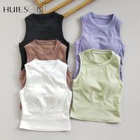 【Huieson】เสื้อกั๊กกีฬามีแผ่นอกชุดชั้นในโยคะผู้หญิง Setelan Baju Senam วิ่งแขนกุด