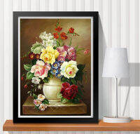 2021Needlework,DIY Cross stitch,Sets For Full Embroidery kit,Famous Noble vase rose peony flower Printed Pattern Wedding Wall Decor