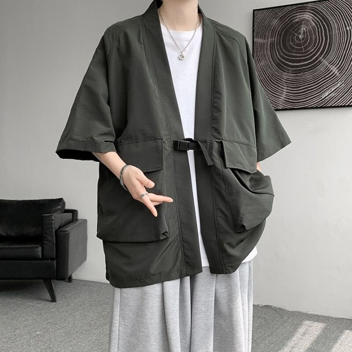 เสื้อเสื้อเชิ้ตขนาดใหญ่กว่าปกติมีกระเป๋าขนาดใหญ่สไตล์ญี่ปุ่นเสื้อคาร์ดิแกน-kimono-ผู้ชายแฟชั่น2023สำหรับผู้ชาย