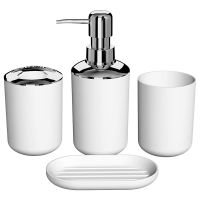 THLA3P 4 Pcs Plastic Bathroom Accessory Set,Bath Toilet Brush Accessories Set with Toothbrush Holder,Toothbrush Cup