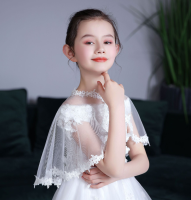 Kids Girls White Beige Tulle Mesh Wraps Lace Children Bolero Short Wedding Jacket Summer Shawls Lace Cape Cover Over Shoulders