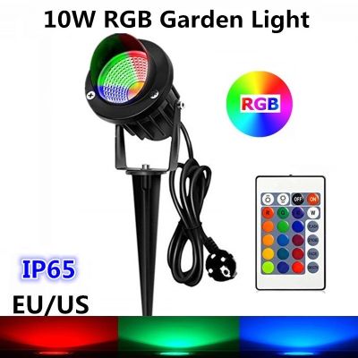 10W COB RGB Garden Lamp Outdoor LED Lawn Light with Remote Waterproof IP65 Landscape Spot Spike Light AC85-265V EUUS