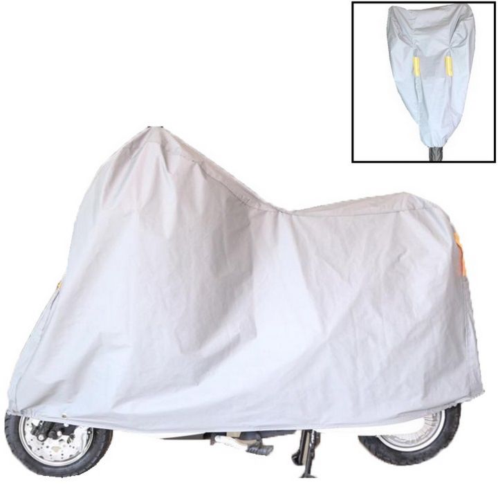 large-สีเงิน-ผ้าคลุมรถมอเตอร์ไซค์-บิ๊กไบค์-จักยาน-กันน้ำ-กันแดด-กันฝุ่น-motorcycle-motorbike-waterproof-cover-protector-case-cover-rain-protection-breathable