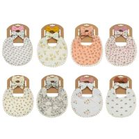 【CC】 Baby Feeding Bibs with Bow Headband Newborn Saliva Floral Print Cotton for Boys