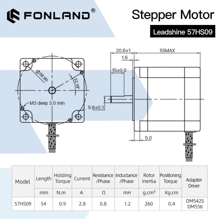 fonland-leadshine-nema23-2-phase-stepper-motor-1-3n-m-4-2a-57hs09-stepper-motor-for-3d-printer-cnc-engraving-milling-machine