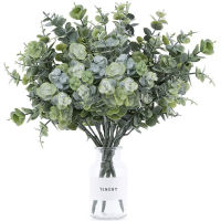 1 PC Artificial Eucalyptus with Flowers Fake Plants Foliage Lifelike Green Leaves Decor Artificial Flowers for Home Office Livingroom Bouquet Wedding Floral Arrangement Decoration