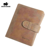 BISON DENIM Genuine Leather Male Wallets Vintage Credit Card Holder Wallet for Men Short Zipper Coin Purse Portomone W4401