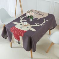 New Merry Christmas Santa Claus Deer Decorative Ball Pattern Waterproof Oxford Cloth Tablecloth Kitchen Decorative Tablecloth