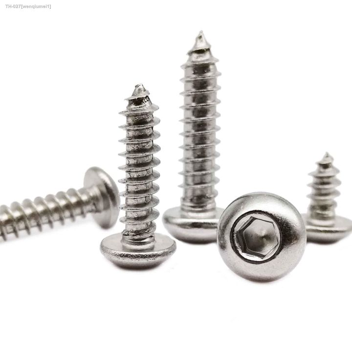 10-50pcs-m3-m4-m5-m6-a2-70-304-stainless-steel-allen-hexagon-hex-socket-button-round-head-self-tapping-wood-screw