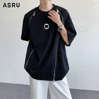 ASRV เสื้อยืดคอกลมมีซิปสำหรับผู้ชาย,เสื้อแขนสั้นแฟชั่นผู้ชายหล่อแขนห้าส่วน