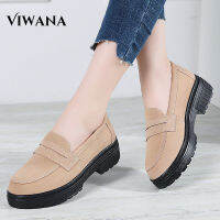 VIWANA Wedges รองเท้าผู้หญิงของแท้หนัง5ซม. แพลตฟอร์มรองเท้าผ้าใบ Plus ขนาด41หนาด้านล่าง Loafers รองเท้าสุภาพสตรีสไตล์เกาหลี Slip On Casual รองเท้าผู้หญิง