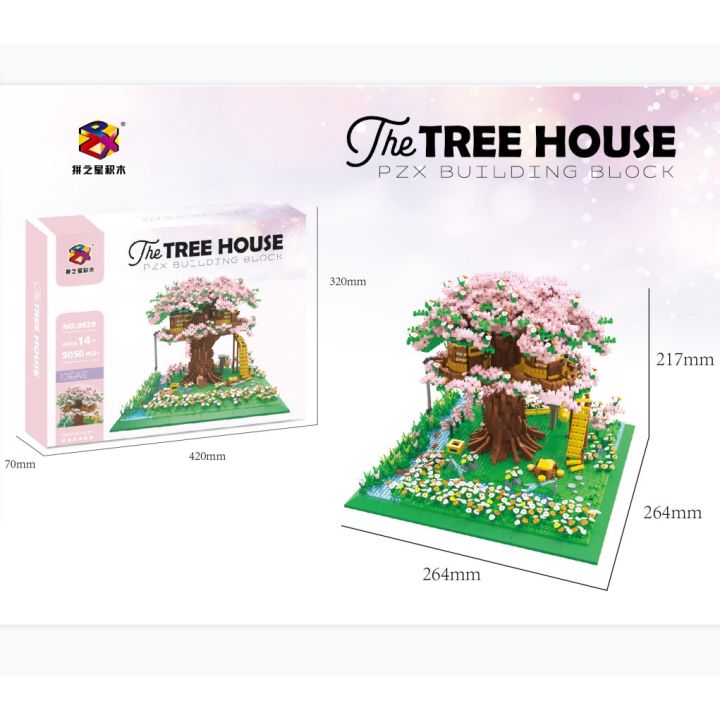 ชุดตัวต่อ-pzx-no-9929-บ้านสวนดอกไม้-sakura-tree-house-จำนวน-5-050-pcs-สถาปัตยกรรมชุดตัวต่อบ้านบนต้นไม้-ซากุระสีชมพู-สีสีนสวยงาม-ได้อย่างลงตัว