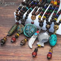 Yumfeel Vintage Ethnic Style Fish Elephant Wood Beaded Stone Pendants amp; Necklaces Statement Nepal Women Men Jewelry