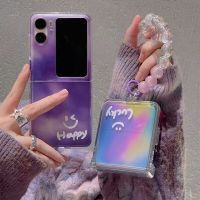 HOCE Gradient Phone Case For OPPO Find N2 Flip With Color Transparent Chain Cases For Find N2 Flip Hinge Protective Lovely Cover