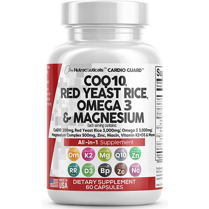 Clean Nutraceuticals COQ10, Red Yeast Rice, Omega 3, Magnesium Complex