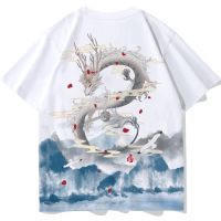 Chinese Style Short-Sleeved T-Shirt Mens National Trendy Dragon Pattern Printed Antique Large Size Casual Quick-Drying