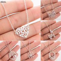 Rose Gold Color Origami Heart Necklaces &amp; Pendants Women Bohemian Jewelry Stainless Steel Dog Tree Bird Chocker Bridesmaid Gifts Fashion Chain Necklac
