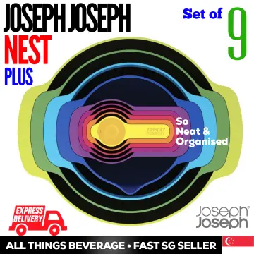 Joseph Joseph Nest 9 Plus, 9 Piece Compact Stainless Steel Food Preparation  Set with Mixing Bowls, Measuring cups, Sieve and Colander, Multicolour