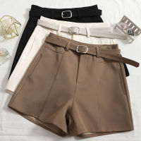 ITOOLIN Casual Womens Shorts A-line High Waist Short Femme Chic Office Lady Shorts With Belted Vintage Female Trousers