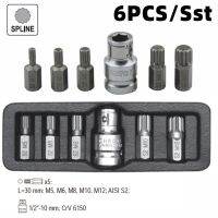 6 In 1 Torx Obeng Bit 12 Titik Spline 10Mm Hex Shank Impact Bit M5 M6 M8 M10 M10 dengan 1/2 Adaptor Soket Drive