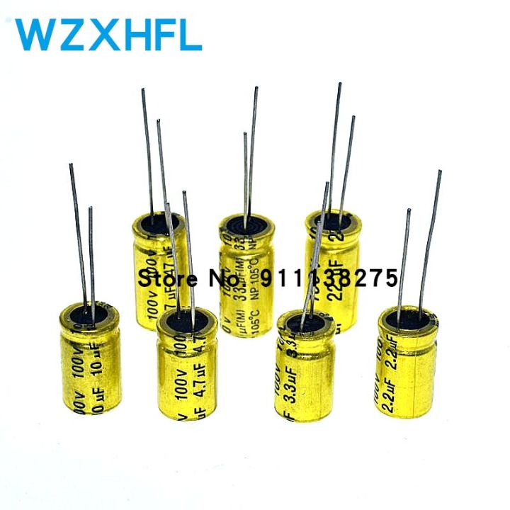 10pcs-2-2uf-100v-elum-np-8x12mm-100v2-2uf-audio-high-and-medium-frequency-division-electrodeless-np-electrolytic-capacitor-watty-electronics