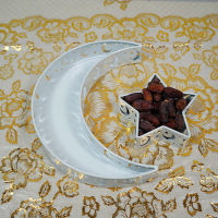 Eid Mubarak Dinner Plate Tray Wrought Iron Moon Star Ramadan Decoration Party Supplies Eid Mubarak Food Cake Snack Tray Decor