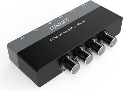 Cubilux AM-K4 6.35mm Audio Mixer [Ultra-Low Noise, HiFi AMP] 4-Channel Line-in 1/4” Mini AUX Mixer, Quarter Inch Small Stage Sub Mixer for Guitar Bass Keyboard Drum, Club Bar Studio