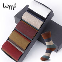 Mens Combed Cotton Socks Fashion Colorful Large Stripe Harajuku Four Seasons Casual Socks Men Size 39-44 5PairLot