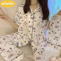 Wintin Three-Piece Summer Pajamas Womens Cute Cartoon Pacha Dog Short-Sleeved Trousers Thin Summer Loungewear Suit Outer Wear