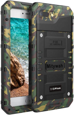 Mitywah Shockproof case for iPhone 7/8 Plus, Waterproof Heavy Duty Military Grade Defender Cover Built-in Screen Protection, Metal Strong Armor Dustproof Case for iPhone 7/8 Plus, Camouflage Camouflage 7P/8P