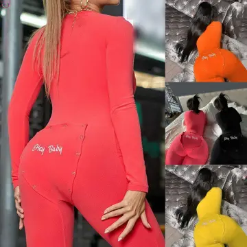 Sexy Women Jumpsuits Pajamas Ladies Back Butt Bum Open Button Flap Sexy  Pyjamas