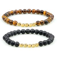 Wholesale 6MM Natural Stone Various Colors Beaded Bracelets For Women Men Agate volcanic lava stone tigers eye Bangle Jewelry