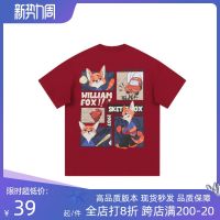 WILLIAM FOX SONS hand-painted cartoon anime fox typesetting letter printing couple short-sleeved T-shirt