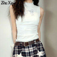 Zhu Xia เสื้อกล้ามผู้หญิงโบว์เพชรใหม่ครึ่งเสื้อกั๊กคอเต่าฤดูร้อนชุดเด็กผู้หญิงใส่ข้างในรัดรูปเสื้อแขนกุด