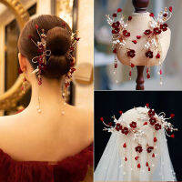 Gifts BrideS Headdress Is Married To The Red Velvet Flower Flash Diamonds Sufa Folder Evening Dress Hair Jewelry Xiuhe