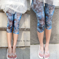 【cw】 Summer Thin Blue Enchantress High Elastic Mesh Graffiti Cropped Pants Printed Breathable Fashion Leggings Factory Wholesale ！