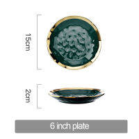 Dark green ceramic plates bone china dinnerware sets dessert salad serving platter and rice bowls set kitchen trays decorative