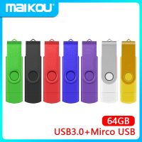 Metal USB Flash Drive OTG Pen Drive 64GB Pendrive 2 in 1 Micro USB + USB 3.0