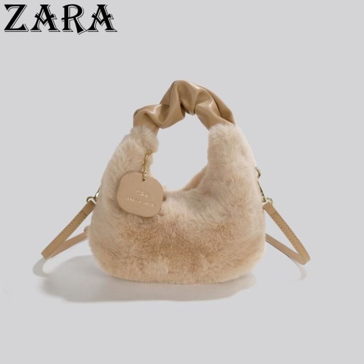 zara-กระเป๋าผู้หญิงขนยาว2022ฤดูใบไม้ร่วงและฤดูหนาวใหม่-กระเป๋าผ้ากำมะหยี่มือถือขนสัตว์มีความรู้สึกหรูหราแสงระดับกระเป๋าทรงแมสเซ็นเจอร์ขนาดเล็กพอดี
