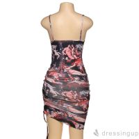 d❃♪Women Off Shoulder Sleeveless Printed Sides Ruffle Hem Bodyocn Dress