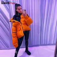 Weird Puss Winter Puffer Jacket Cotton-Padded Thick Pocket Parkas Bubble Coat Outerwear Casual Zip Warm Turtleneck Street Outfit