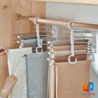 สแตนเลส ที่แขวนกางเกง ที่เก็บของในตู้เสื้อผ้า Foldable stretch pants rack