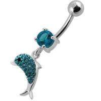 สินค้าพร้อมส่ง Jeweled Dolphin Silver Dangling Navel Ringผู้หญิงเงินเจาะหน้าท้องแฟชั่นลิปหู จิวสะดือ เครื่องประดับบนร่างกาย แฟชั่นวัยรุ่นยุคใหม่