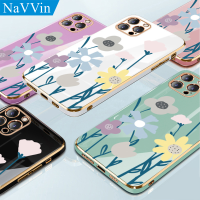 NaVVin Casing for Samsung Galaxy A03s A03 A04s A02s A02 A01 A11 A12 A13 A21s A31 A22 A32 A23 A52 A52s A72 A53 A73 5G Case Luxury With Lens Protector Silicone A7 2018 J2 Prime J4 J6 Plus J7 Pro  Plating Shockproof Flowers Cover