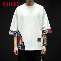 [ขายดีที่สุด] RUIHUO ครึ่งแขนผ้าลินินผ้าฝ้ายเสื้อยืดสำหรับผู้ชายเสื้อผ้าฮาราจูกุเสื้อทีฤดูร้อน Streetwear ฮิปฮอป5XL 2022มาใหม่